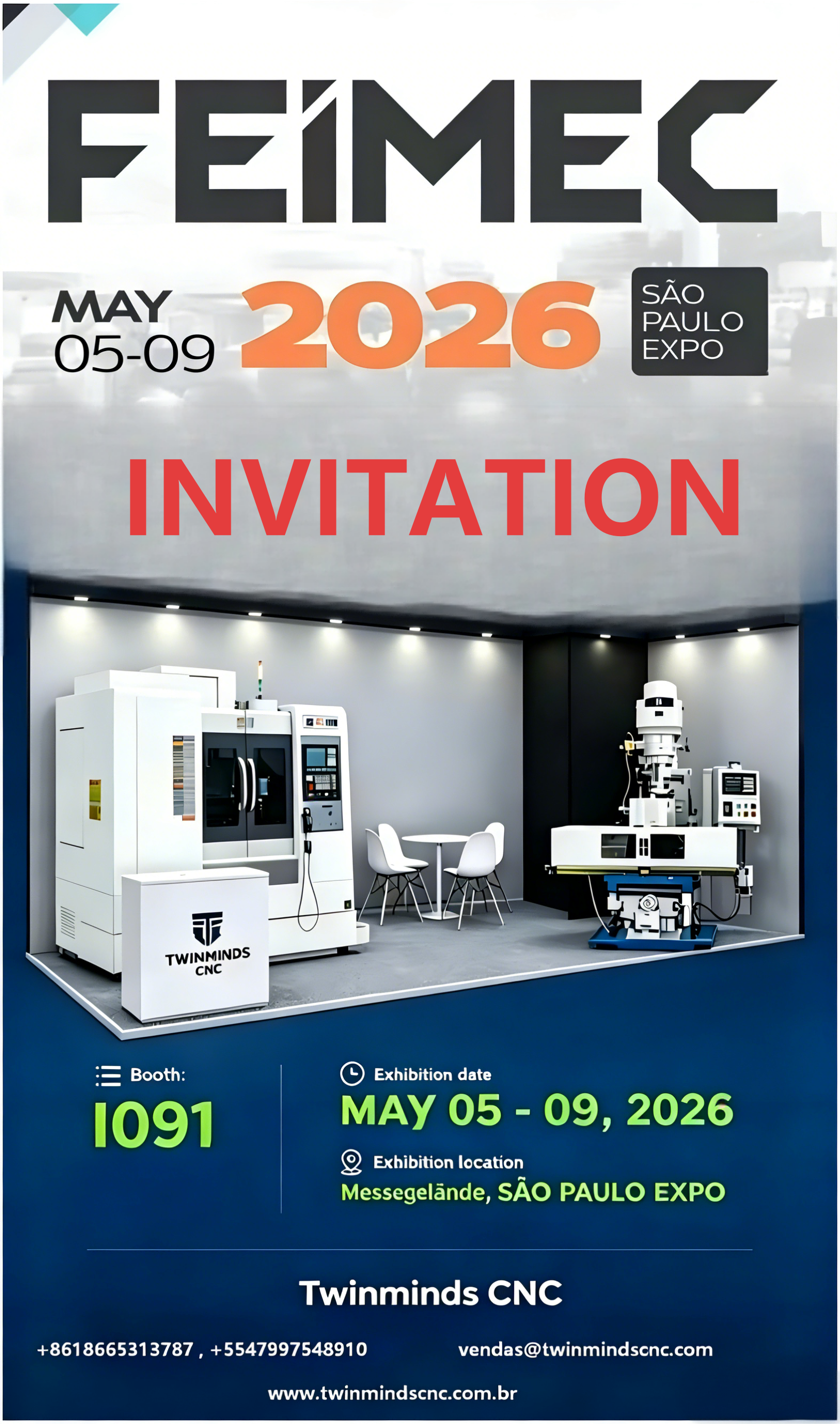 FEIMEC 2026 | Twinminds CNC Estande I091 FEIMEC 2026 | Twinminds CNC Estande I091